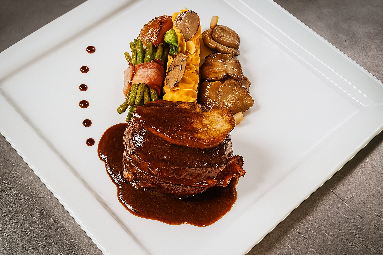 Assiette de tournedos Rossini et ses légumes